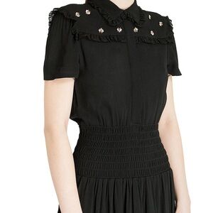 Maje black short sleeve dress with gold detail